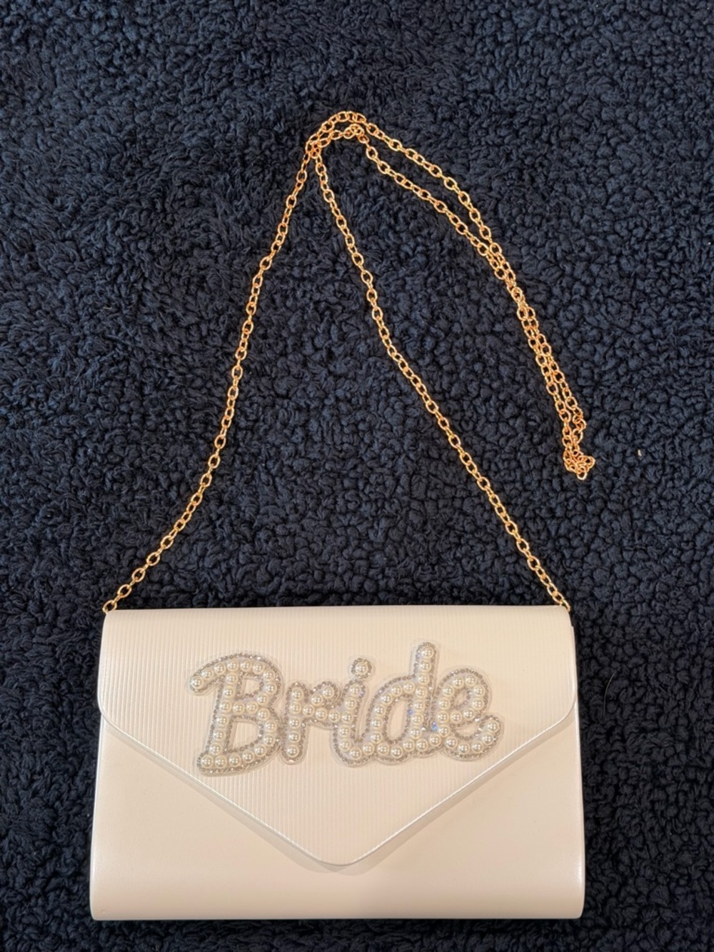 Bride Pearl Embellished Cream Clutch with Gold Chain - Picture 2 of 5